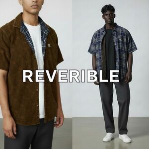 Reversible Shirt Mens Button Up Medium Short Sleeve Plaid Vituda Travel Packable